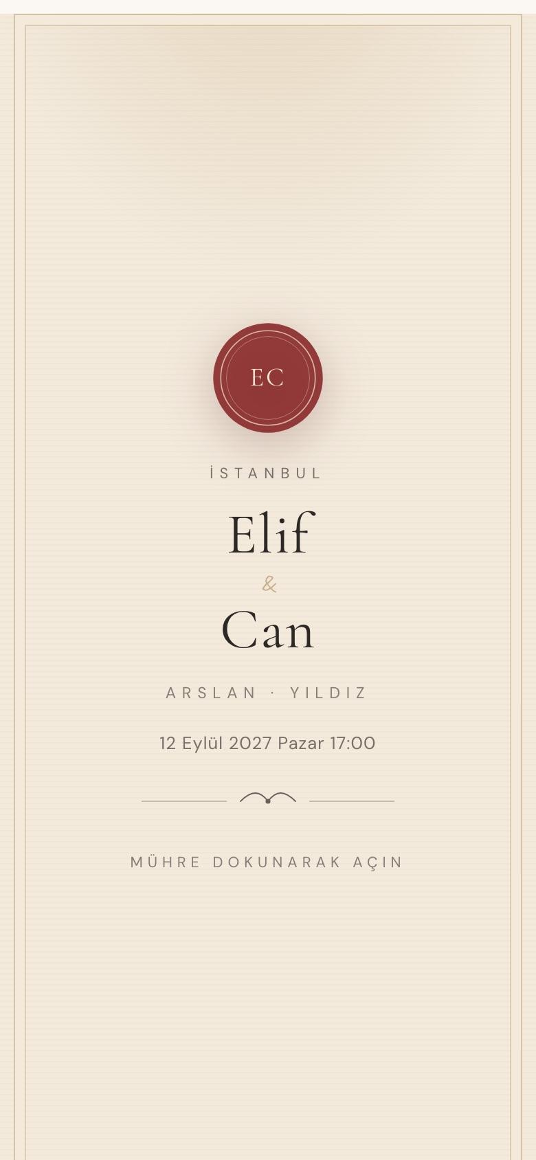 Atelier temasıyla Elif & Can örnek davetiyesinin kapağı