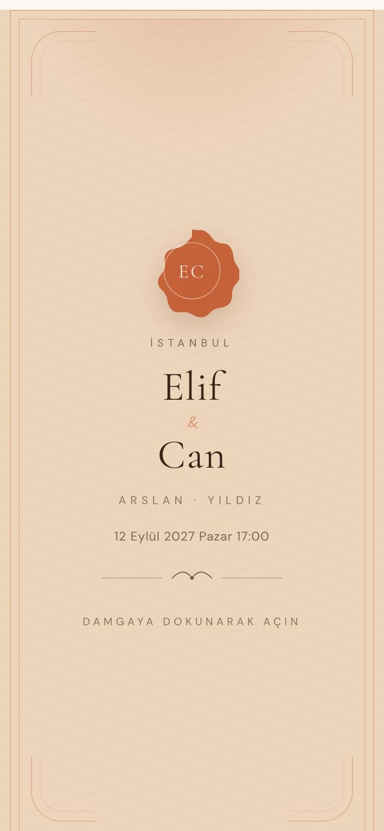 Terra temasıyla Elif & Can örnek davetiyesinin kapağı