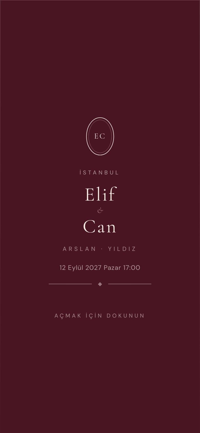 Velours temasıyla Elif & Can örnek davetiyesinin kapağı